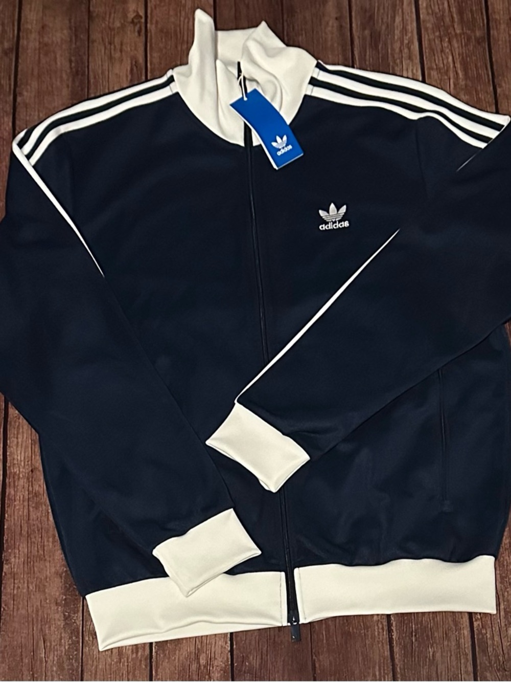 adidas Navy and White Zip Track Jacket